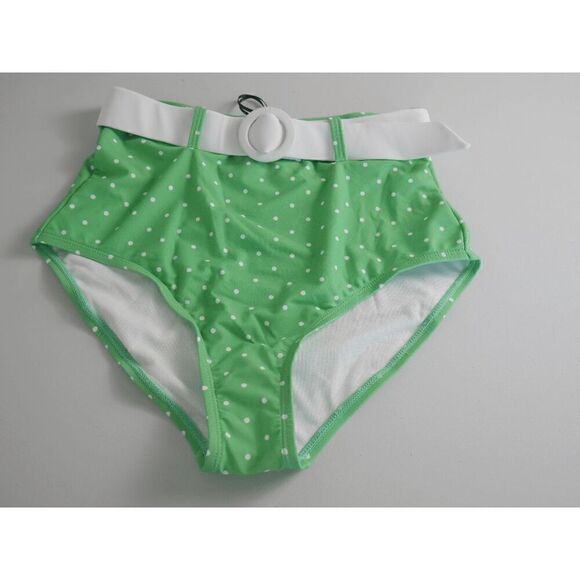 Unique Vintage Apple Mint & White Pin Dot Swim Bikini Bottoms LARGE - Picture 3 of 7